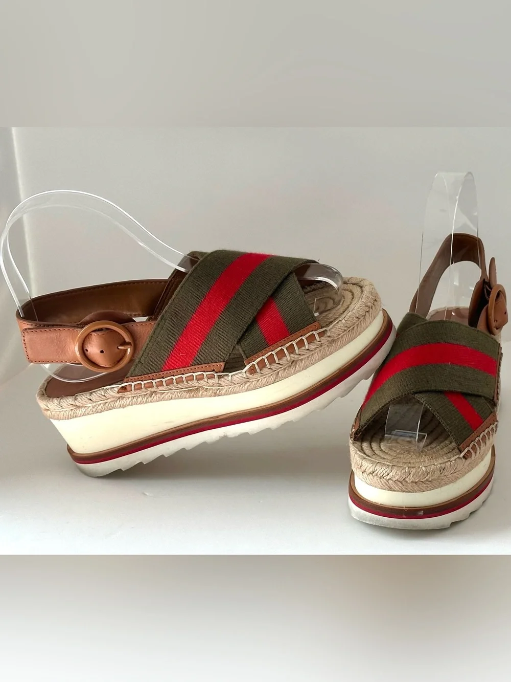 Marc Fisher Glenna green and Red Platform Espadrille Sandals size 5